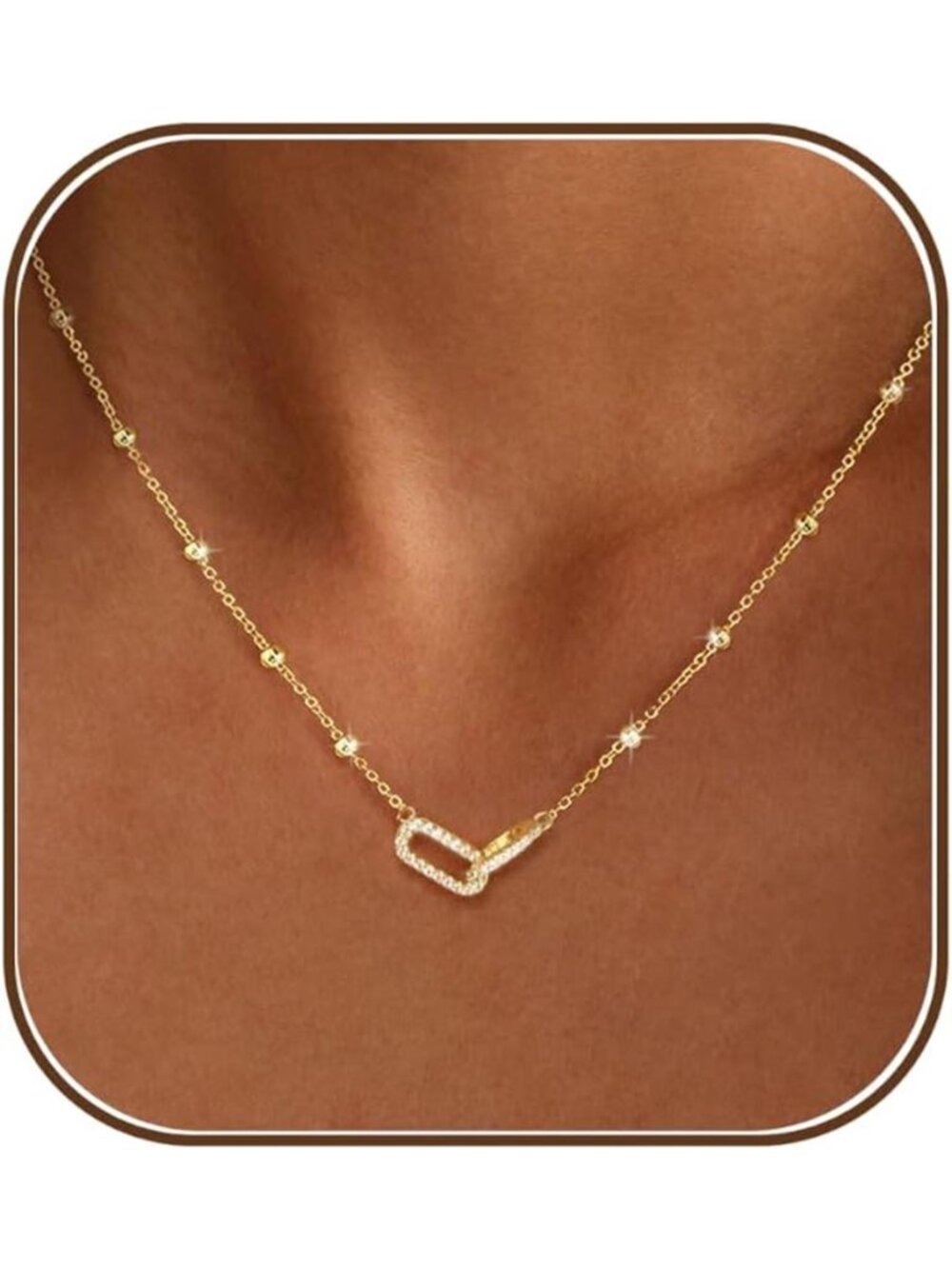 Gold Necklace for Women, 14K Gold Plated CZ Paperclip Cricle Sun Pendant